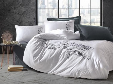 Cottonbox 3D Embroidered Satin Double Duvet Cover Set Nicci Antrachite - Thumbnail