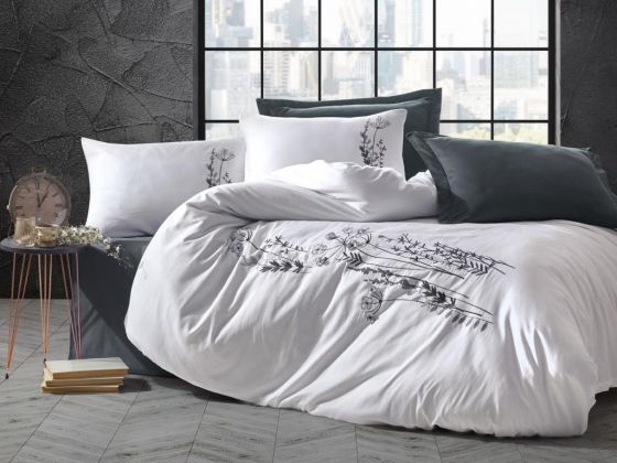 Cottonbox 3D Embroidered Satin Double Duvet Cover Set Nicci Antrachite