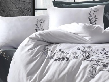 Cottonbox 3D Embroidered Satin Double Duvet Cover Set Nicci Antrachite - Thumbnail