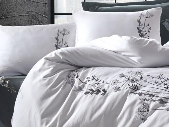 Cottonbox 3D Embroidered Satin Double Duvet Cover Set Nicci Antrachite