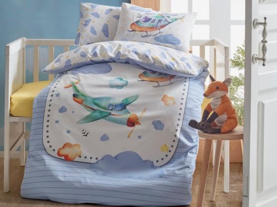 Cotton Box Airplane Baby Duvet Cover Set Blue