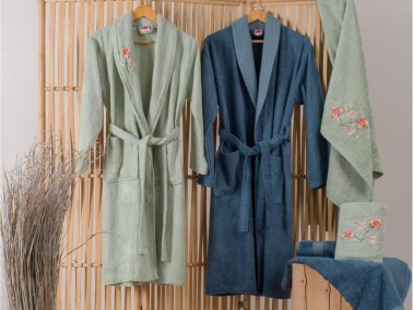 Cottonbox Bamboo 3D Embroidered Family Bathrobe Set Alvin Green Blue - Thumbnail