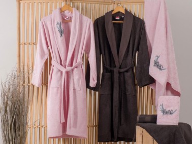 Cottonbox Bamboo 3D Embroidered Family Bathrobe Set Perla Pink Anthracite - Thumbnail