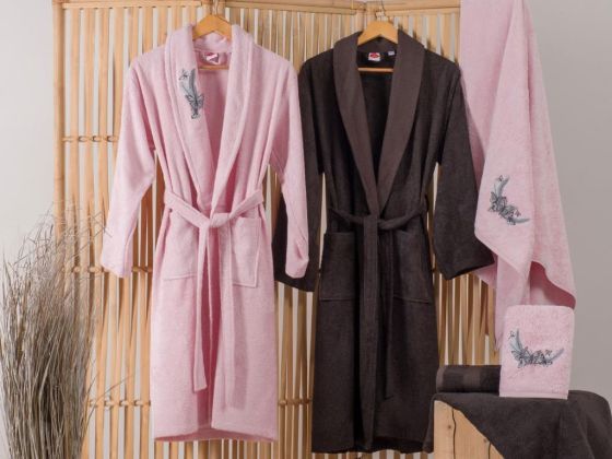 Cottonbox Bamboo 3D Embroidered Family Bathrobe Set Perla Pink Anthracite