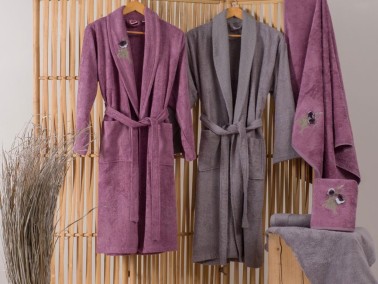 Cottonbox Bamboo 3D Embroidered Family Bathrobe Set Violet Plum Gray - Thumbnail