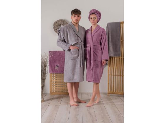 Cottonbox Bamboo 3D Embroidered Family Bathrobe Set Violet Plum Gray