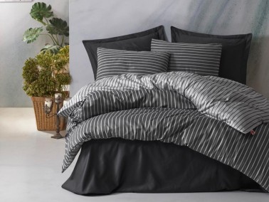 Cottonbox Bamboo Satin Double Duvet Cover Set Anthracite - Thumbnail