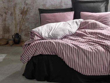 Cottonbox Bamboo Satin Double Duvet Cover Set Burgundy - Thumbnail