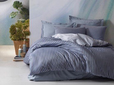 Cottonbox Bamboo Satin Double Duvet Cover Set Blue - Thumbnail