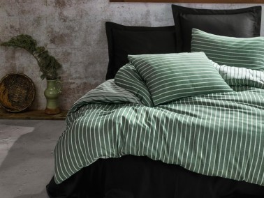 Cottonbox Bamboo Satin Double Duvet Cover Set Green - Thumbnail