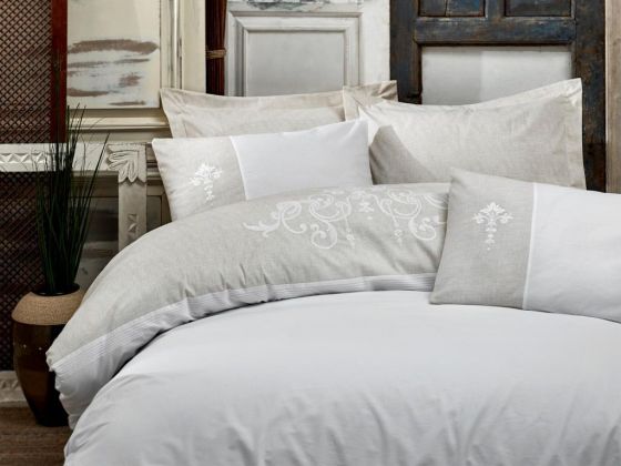 Cottonbox Brode Double Duvet Cover Set Adel Beige