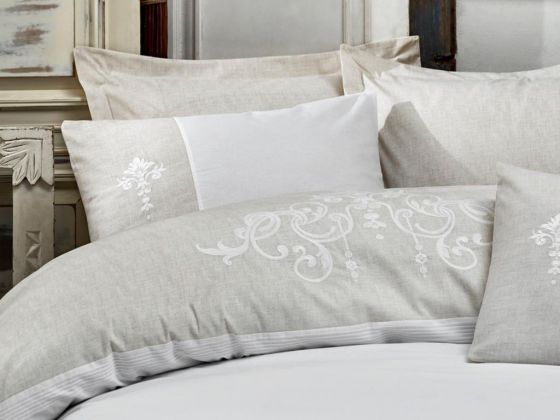 Cottonbox Brode Double Duvet Cover Set Adel Beige