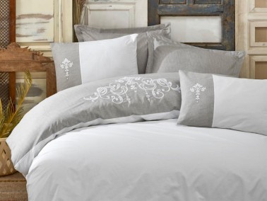 Cottonbox Brode Double Duvet Cover Set Adel Gray - Thumbnail