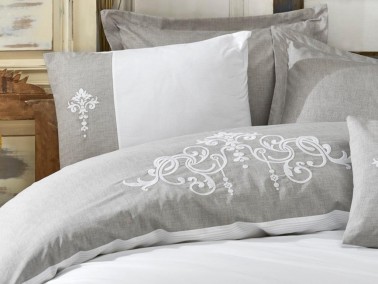 Cottonbox Brode Double Duvet Cover Set Adel Gray - Thumbnail