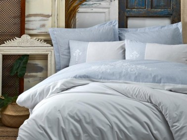 Cottonbox Brode Double Duvet Cover Set Adel Blue - Thumbnail