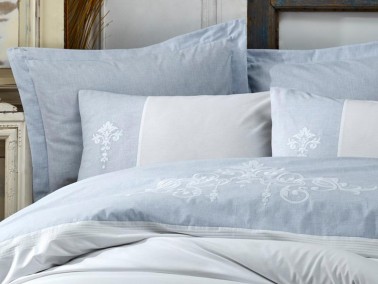 Cottonbox Brode Double Duvet Cover Set Adel Blue - Thumbnail