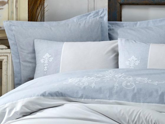 Cottonbox Brode Double Duvet Cover Set Adel Blue