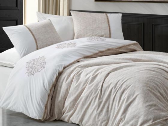 Cottonbox Brode Double Duvet Cover Set Carel Coffee