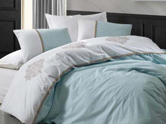 Cottonbox Brode Double Duvet Cover Set Carel Mint