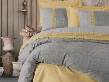 Cottonbox Brode Double Duvet Cover Set Hazel Mustard - Thumbnail