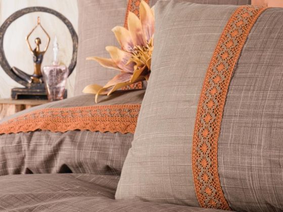 Cottonbox Brode Double Duvet Cover Set Hazel Orange