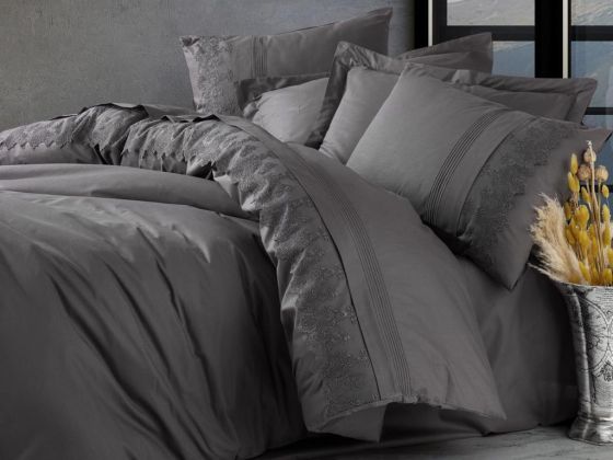 Cottonbox Brode Ranforce Enzo Double Duvet Cover Set Anthracite