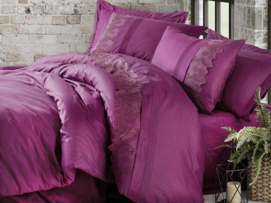 Cottonbox Brode Ranforce Enzo Double Duvet Cover Set Plum