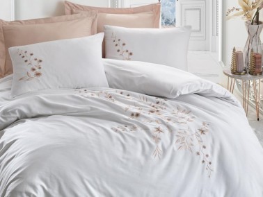 Cotton Box - Cottonbox Brode Satin Della Double Duvet Cover Set Beige