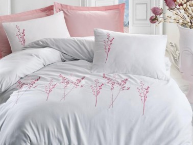 Cottonbox Brode Satin Lisa Double Duvet Cover Set Powder - Thumbnail