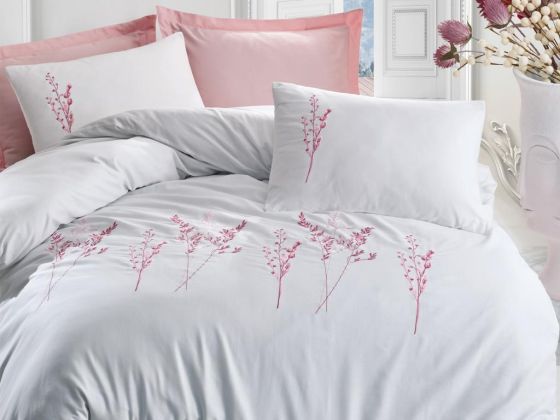 Cottonbox Brode Satin Lisa Double Duvet Cover Set Powder