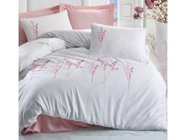 Cottonbox Brode Satin Lisa Double Duvet Cover Set Powder - Thumbnail