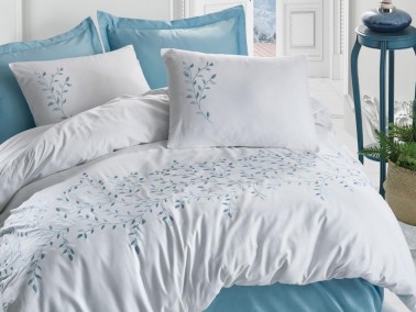 Cottonbox Brode Satin Perry Double Duvet Cover Set Mint - Thumbnail