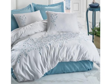 Cottonbox Brode Satin Perry Double Duvet Cover Set Mint - Thumbnail