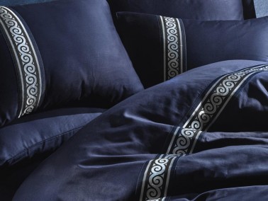 Cottonbox Brode Satin Royal Double Duvet Cover Set Navy Blue - Thumbnail