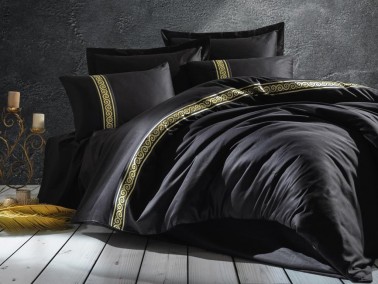 Cottonbox Brode Satin Royal Double Duvet Cover Set Black - Thumbnail