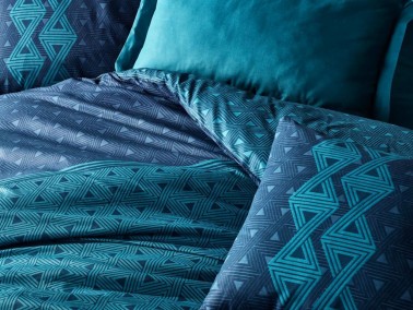 Cottonbox Dark Double Duvet Cover Set Amari Petrol - Thumbnail