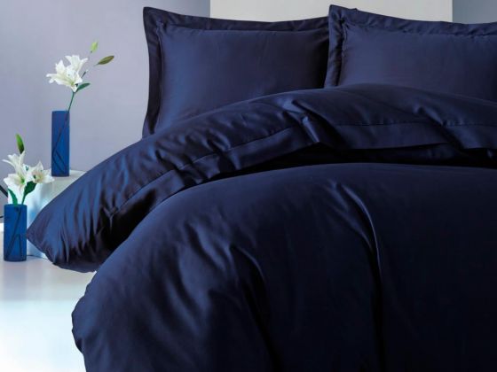 Cottonbox Elegant Satin Double Duvet Cover Set Navy Blue