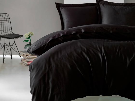 Cottonbox Elegant Satin Double Duvet Cover Set Black