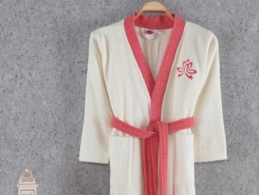 Cotton Box - Cottonbox Fine Single Bathrobe Ecru-Coral Cotton Box - Cottonbox Fine Single Bathrobe Ecru-Coral