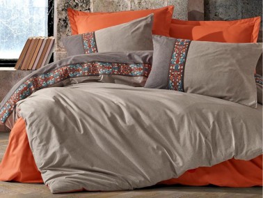 Cottonbox Folk Art True Double Duvet Cover Set Cinnamon - Thumbnail