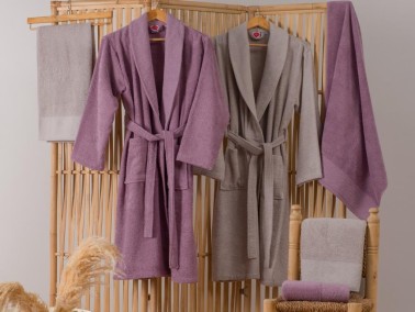 Cottonbox Jacquard Family Bathrobe Set Camilla Dried Rose Beige - Thumbnail