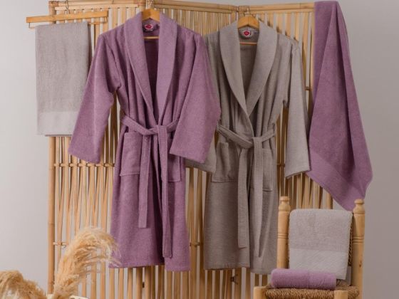 Cottonbox Jacquard Family Bathrobe Set Camilla Dried Rose Beige