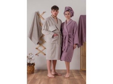 Cottonbox Jacquard Family Bathrobe Set Camilla Dried Rose Beige - Thumbnail