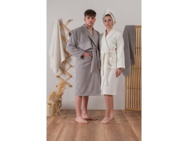 Cottonbox Jacquard Family Bathrobe Set Camilla Cream Gray - Thumbnail