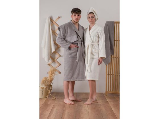 Cottonbox Jacquard Family Bathrobe Set Camilla Cream Gray