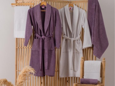 Cottonbox Jacquard Family Bathrobe Set Camilla Plum Gray - Thumbnail