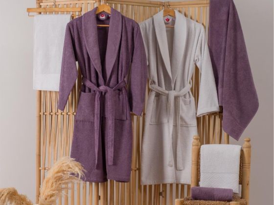 Cottonbox Jacquard Family Bathrobe Set Camilla Plum Gray