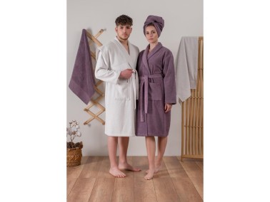 Cottonbox Jacquard Family Bathrobe Set Camilla Plum Gray - Thumbnail