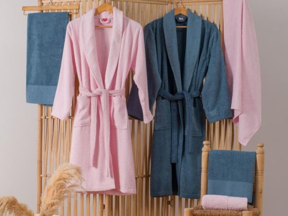 Cottonbox Jacquard Family Bathrobe Set Camilla Pink Indigo