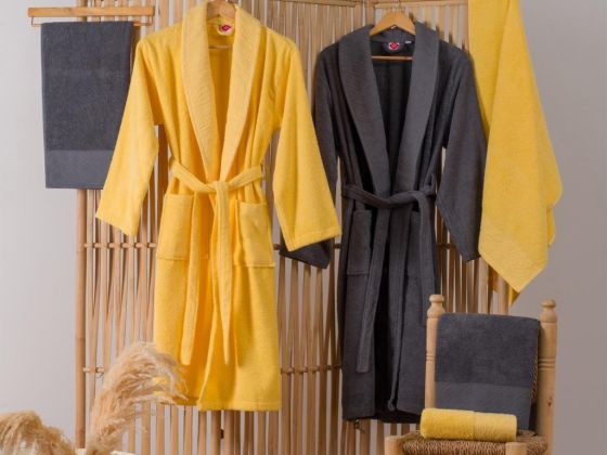 Cottonbox Jacquard Family Bathrobe Set Camilla Yellow Anthracite